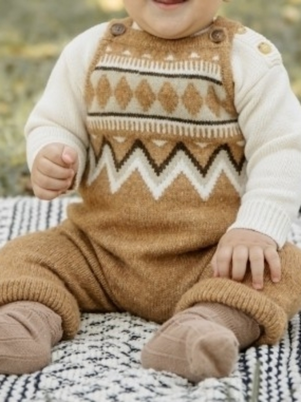 Zara Kids Camel and Cream Fair Isle Knit Overalls